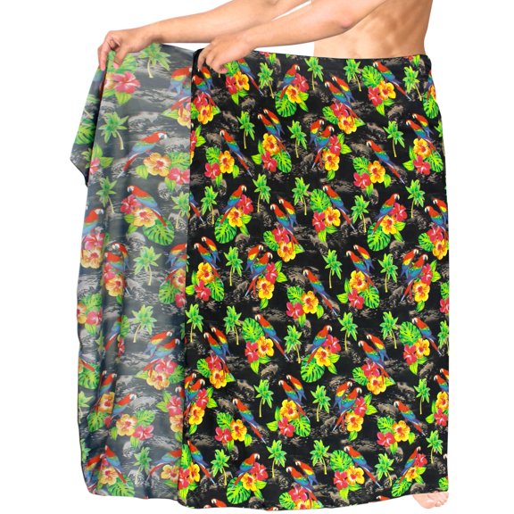 HAPPY BAY Men's Pareo Regular Holiday Sarong Long Beach Wrap One Size Ebony, Floral Summer Vacation Party
