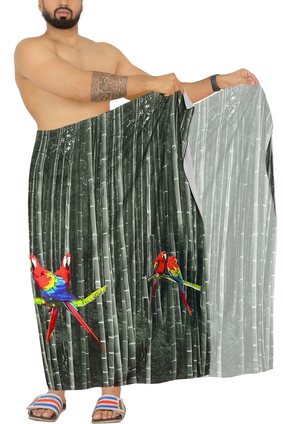 Men's Pareo Regular Holiday Sarong Long Beach Wrap One Size Midnight, Bamboo Parrot Summer Vacation Aloha