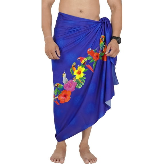 HAPPY BAY Men's Pareo Regular Holiday Sarong Long Beach Wrap One Size Regal, Leaves Summer Vacation Aloha