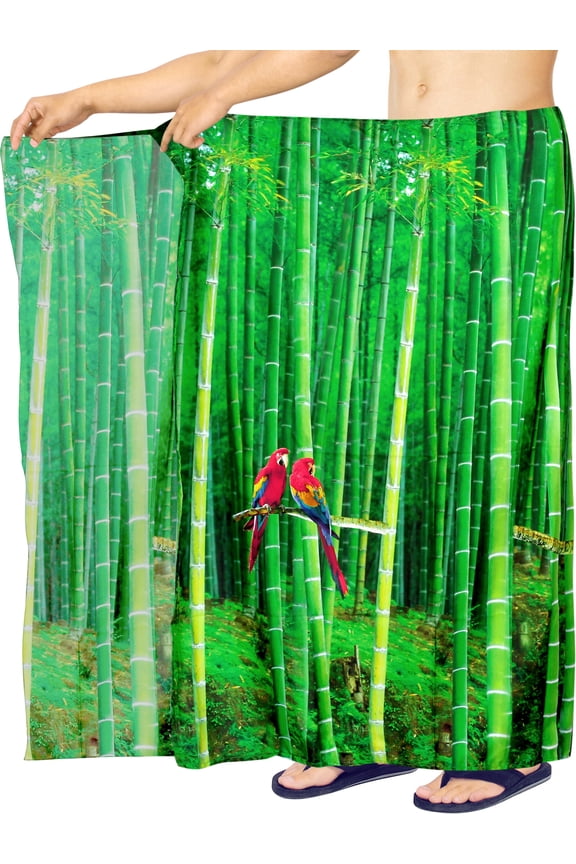 Men's Pareo Regular Holiday Sarong Long Beach Wrap One Size Shamrock Green, Bamboo Parrot Summer Vacation Party