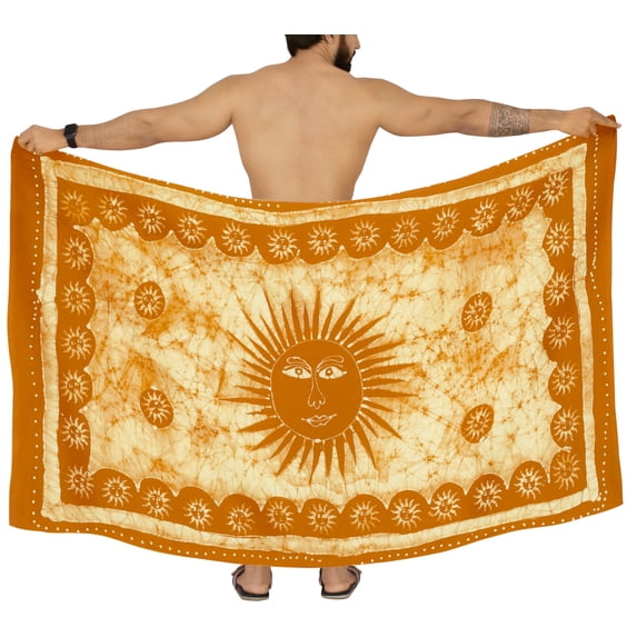 HAPPY BAY Men's Pareo Regular Surfing Dashiki Sarong Long Swim Beach Wrap One Size Golden, Sun Summer Vacation Party