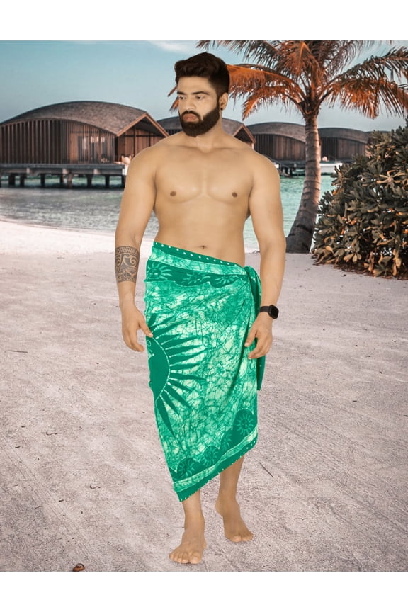 Men's Pareo Regular Surfing Dashiki Sarong Long Swim Beach Wrap One Size Sun, Green Summer Vacation Aloha