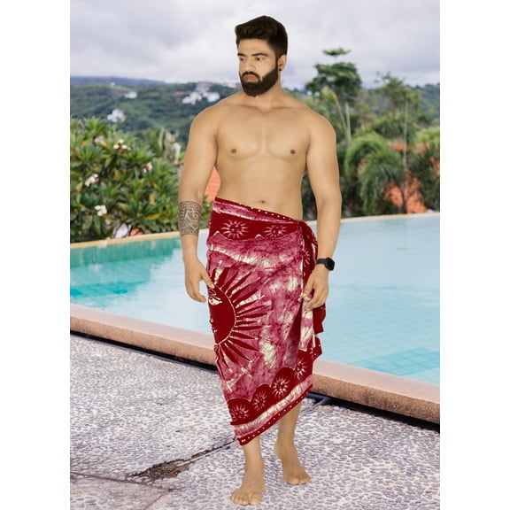 HAPPY BAY Men's Pareo Regular Surfing Dashiki Sarong Long Swim Beach Wrap One Size Sun, Red Summer Vacation Aloha