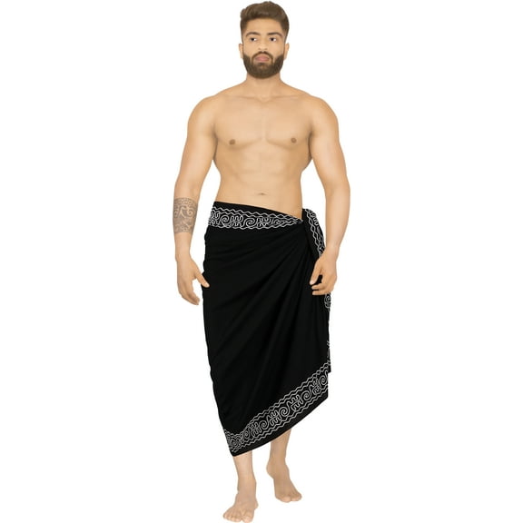 HAPPY BAY Men's Pareo Regular Swimsuits Sarong Long Swim Beach Wrap One Size Onyx, Plain Summer Vacation Aloha