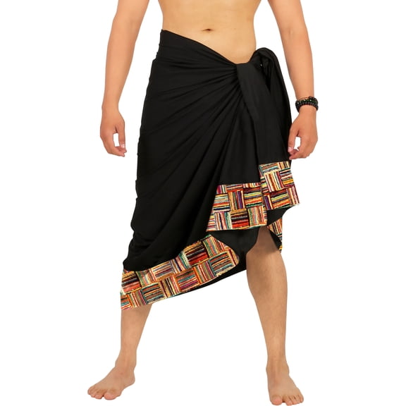 HAPPY BAY Men's Pareo Regular Swimsuits Sarong Long Swim Beach Wrap One Size Stripes, Black Summer Vacation Aloha