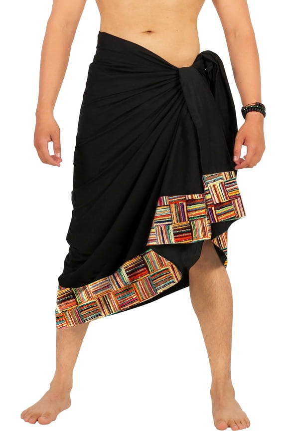 Men's Pareo Regular Swimsuits Sarong Long Swim Beach Wrap One Size Stripes, Black Summer Vacation Aloha