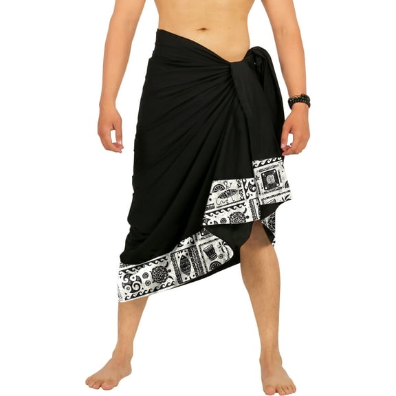 HAPPY BAY Men's Pareo Regular Swimsuits Sarong Long Swim Beach Wrap One Size Tropical, Black Summer Vacation Party