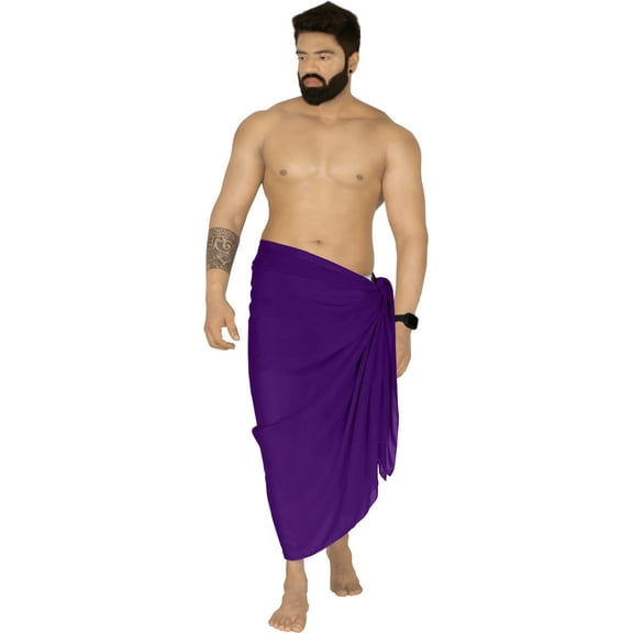 HAPPY BAY Men's Pareo Regular Swimsuits Sarong Long Swim Beach Wrap One Size Violet, Solid Summer Vacation Aloha