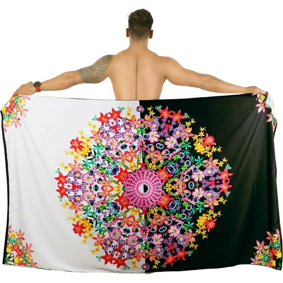 HAPPY BAY Men's Pareo Sarong Standard Surfing Full Beach Wrap One Size Floral, Black Summer Vacation Party