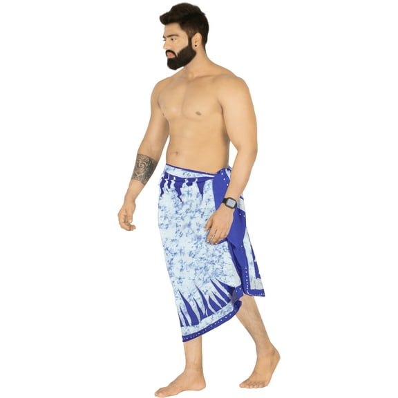 HAPPY BAY Men's Pareo Standard Beachwear Dashiki Sarong Full Beach Wrap One Size Lapis, Batik Summer Vacation Aloha