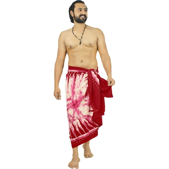 HAPPY BAY Men's Pareo Standard Beachwear Dashiki Sarong Full Beach Wrap One Size Ruby, Batik Summer Vacation Aloha