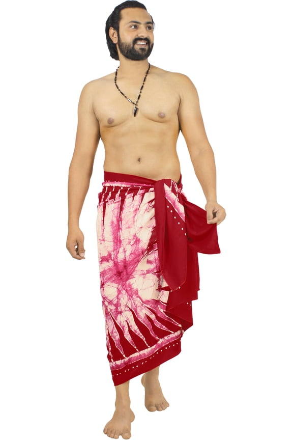 Men's Pareo Standard Beachwear Dashiki Sarong Full Beach Wrap One Size Ruby, Batik Summer Vacation Aloha
