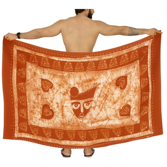 HAPPY BAY Men's Pareo Standard Beachwear Dashiki Sarong Full Beach Wrap One Size Tribal, Orange Summer Vacation Aloha