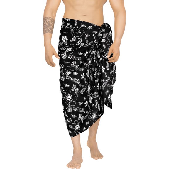 HAPPY BAY Men's Pareo Standard Party Surf Sarong Beach Wrap One Size Black-I636 Summer Vacation Aloha