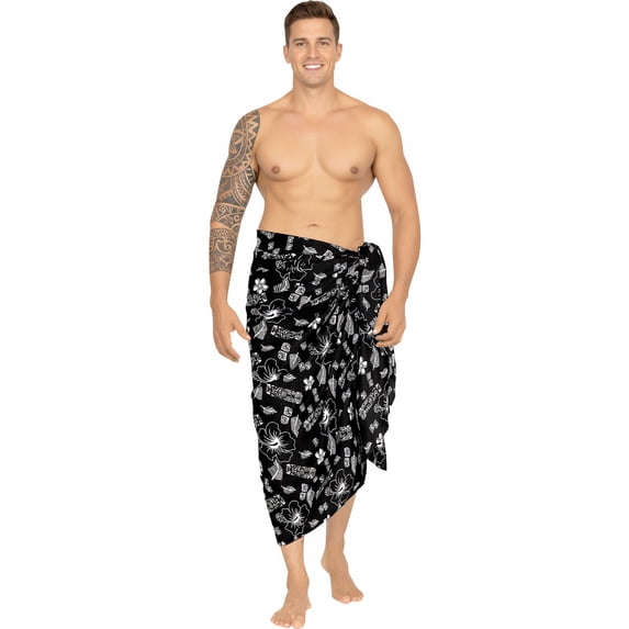 HAPPY BAY Men's Pareo Standard Party Surf Sarong Beach Wrap One Size Black-I636 Summer Vacation Aloha