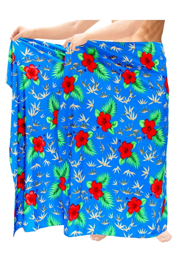 Men's Pareo Standard Party Surf Sarong Beach Wrap One Size Lapis, Floral Hibiscus