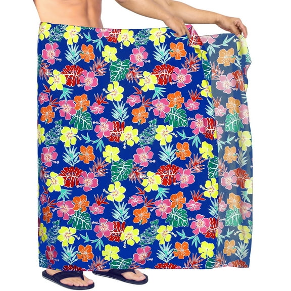 HAPPY BAY Men's Pareo Standard Party Surf Sarong Beach Wrap One Size Royal, Tropical Summer Vacation Aloha