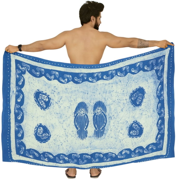 HAPPY BAY Men's Pareo Standard Surfing Dashiki Sarong Full Beach Wrap One Size Footwear, Blue Summer Vacation Aloha