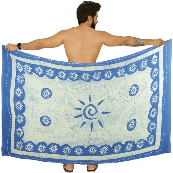 HAPPY BAY Men's Pareo Standard Surfing Dashiki Sarong Full Beach Wrap One Size Lapis, Sun Summer Vacation Aloha