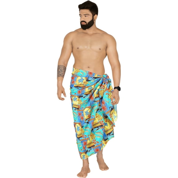 HAPPY BAY Men's Pareo Standard Surfing Sarong Full Beach Wrap One Size Blue-F336 Summer Vacation Party