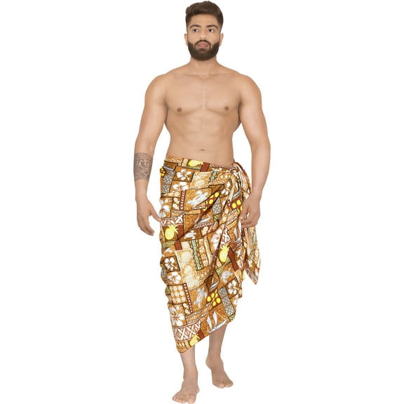 HAPPY BAY Men's Pareo Standard Surfing Sarong Full Beach Wrap One Size Brown, Tropical Summer Vacation Party
