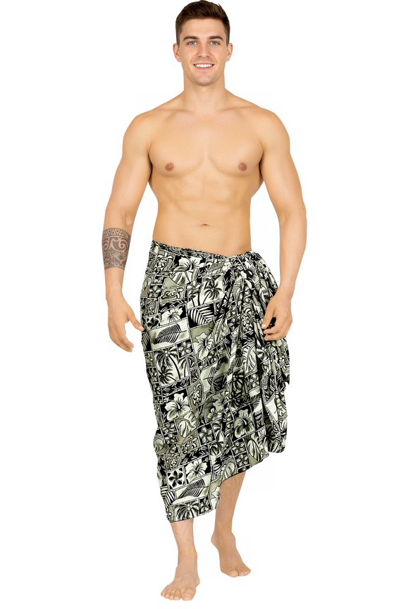 Men's Pareo Standard Surfing Sarong Full Beach Wrap One Size Ebony, Tropical Summer Vacation Aloha