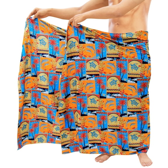 HAPPY BAY Men's Pareo Standard Surfing Sarong Full Beach Wrap One Size Orange-F338 Summer Vacation Party