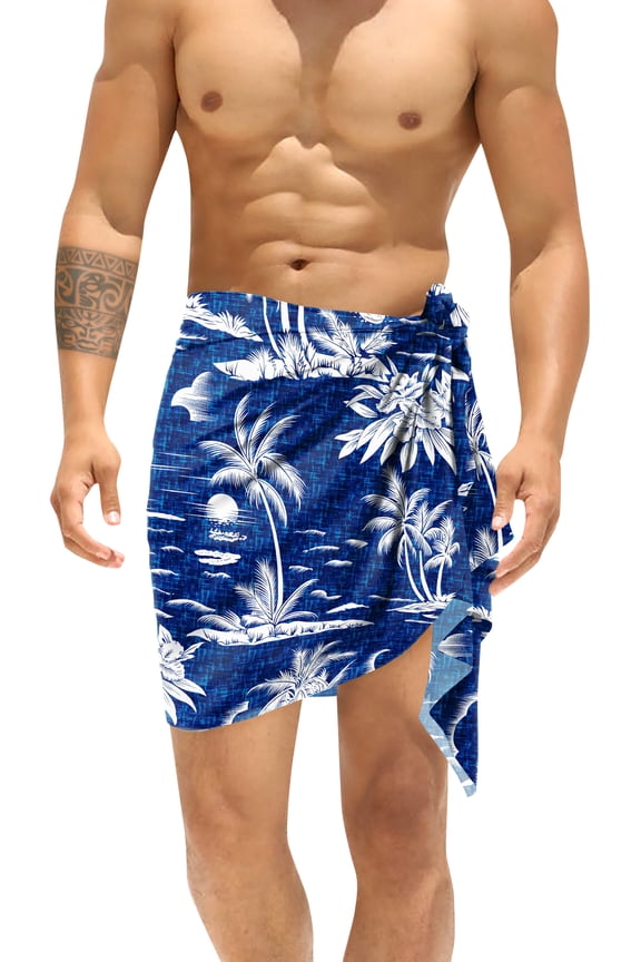 Men's Pareo Standard Swimsuits Elegant Holiday Vacation Sarong Swimwear Mini Swim Beach Wrap for Men One Size Aloha, Royal Blue Summer Vacation