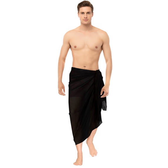HAPPY BAY Men's Pareo Standard Swimsuits Sarong Full Beach Wrap One Size Black-AA767 Summer Vacation Aloha