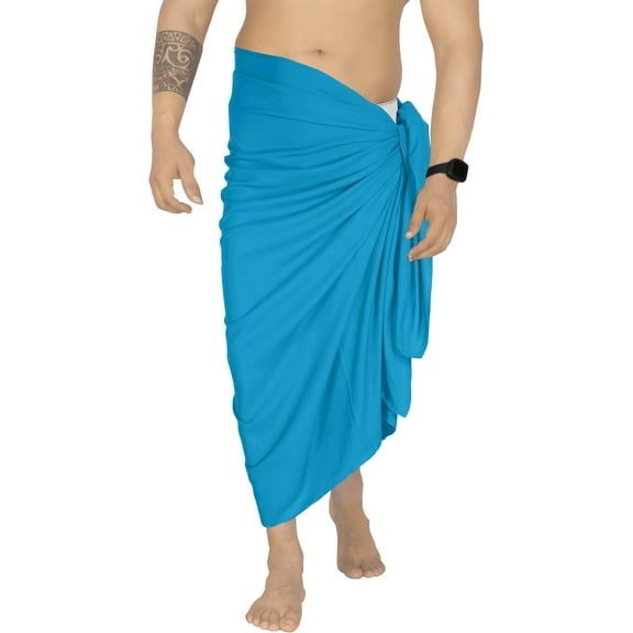 HAPPY BAY Men's Pareo Standard Swimsuits Sarong Full Swim Beach Wrap One Size Cerulean, Plain Summer Vacation Party