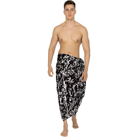 HAPPY BAY Men's Pareo Standard Vacation Sarong Full Beach Wrap One Size Jet, Floral Summer Vacation Aloha