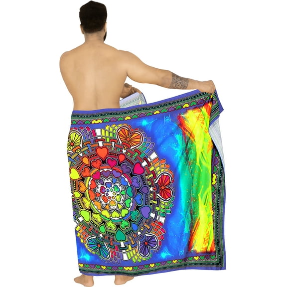 HAPPY BAY Men's Pareo Swim Trunk Holiday Sarong Long Beach Wrap One Size Multicolor, Hearts Summer Vacation Party