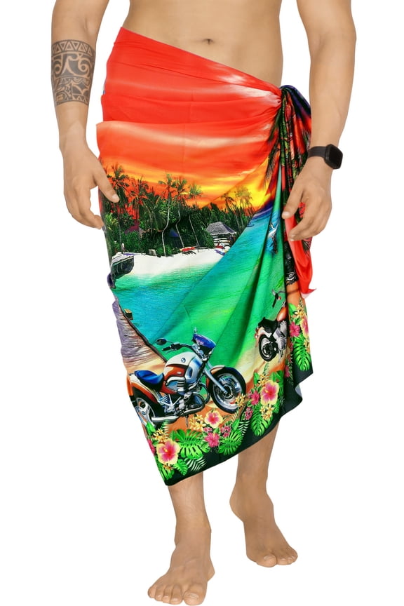 Men's Pareo Swim Trunk Holiday Sarong Long Beach Wrap One Size Orange, Beach Summer Vacation Aloha