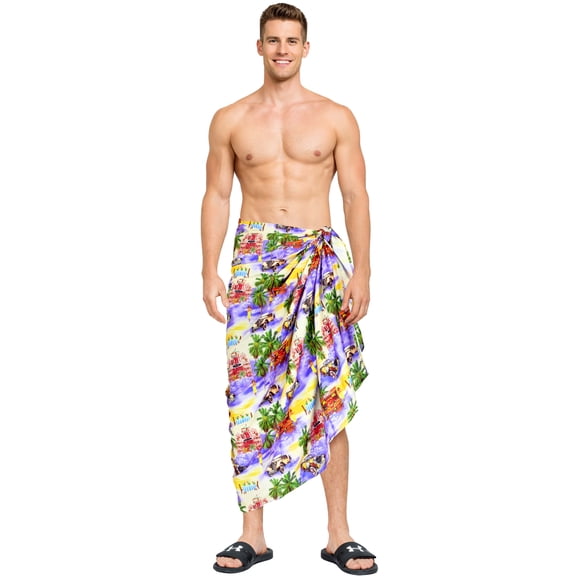 HAPPY BAY Men's Pareo Swim Trunk Holiday Sarong Long Beach Wrap One Size Purple, Hawaiian Summer Vacation Party