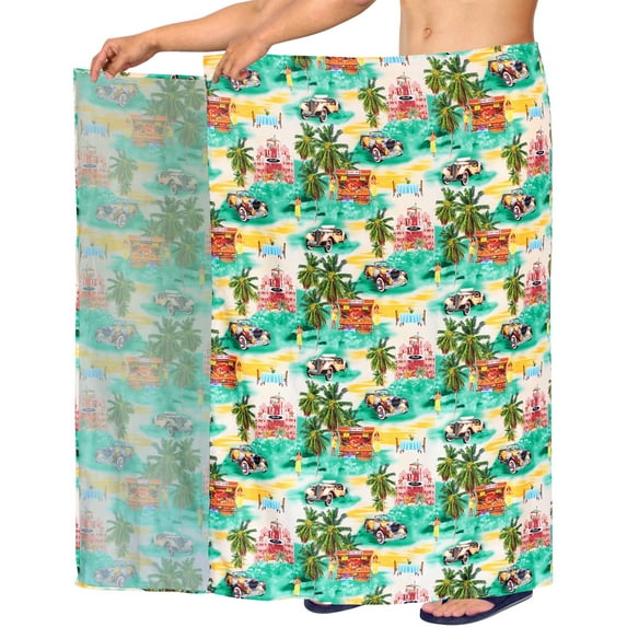 HAPPY BAY Men's Pareo Swim Trunk Holiday Sarong Long Beach Wrap One Size Shamrock Green, Hawaiian Summer Vacation Aloha