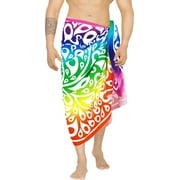HAPPY BAY Men's Pareo Swim Trunk Surfing Sarong LGBTQ Pride Rainbow Stripe Long Beach Wrap One Size Colorful, Abstract