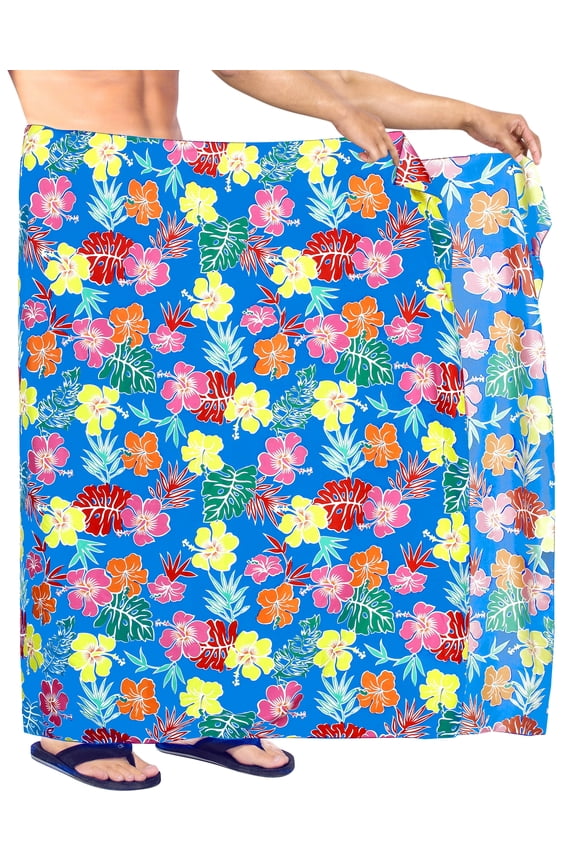 Men's Pareo Swim Trunk Surfing Sarong Long Beach Wrap One Size Admiral, Floral Hibiscus Summer Vacation Aloha