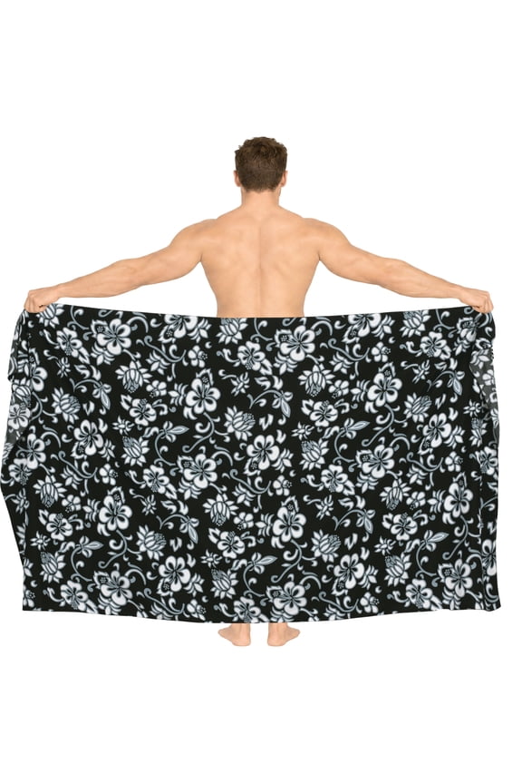 Men's Pareo Swim Trunk Surfing Sarong Long Beach Wrap One Size Midnight, All Over Floral Summer Vacation Aloha