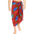 thumbnail image 1 of HAPPY BAY Men's Pareo Swim Trunk Surfing Sarong Long Beach Wrap One Size Red, Hibiscus Palm Summer Vacation Party, 1 of 4