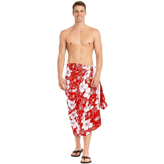HAPPY BAY Men's Pareo Swim Trunk Surfing Sarong Long Beach Wrap One Size Red-N757 Summer Vacation Party