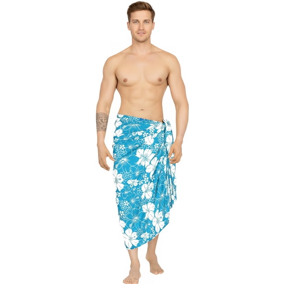 HAPPY BAY Men's Pareo Swim Trunk Surfing Sarong Long Beach Wrap One Size Teal Blue-R819 Summer Vacation Party