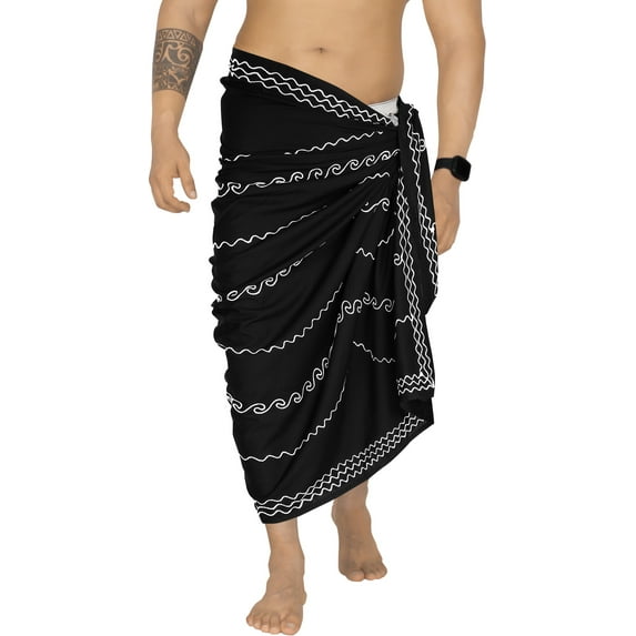 HAPPY BAY Men's Pareo Swim Trunk Swimsuits Cover-up Sarong Beach Wrap One Size Black-Q645 Summer Vacation Aloha