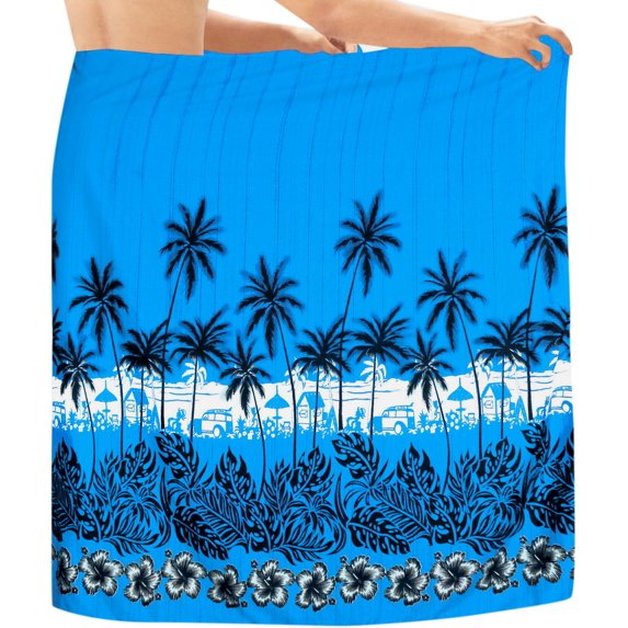 HAPPY BAY Men's Pareo Swim Trunk Vacation Sarong Beach Wrap One Size Aqua, Floral Summer Vacation Aloha