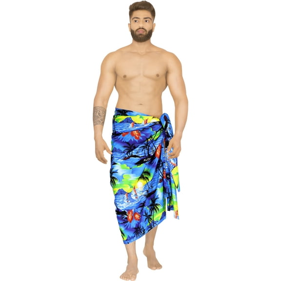 HAPPY BAY Men's Pareo Swim Trunk Vacation Sarong Beach Wrap One Size Blue, Beach Summer Vacation Aloha