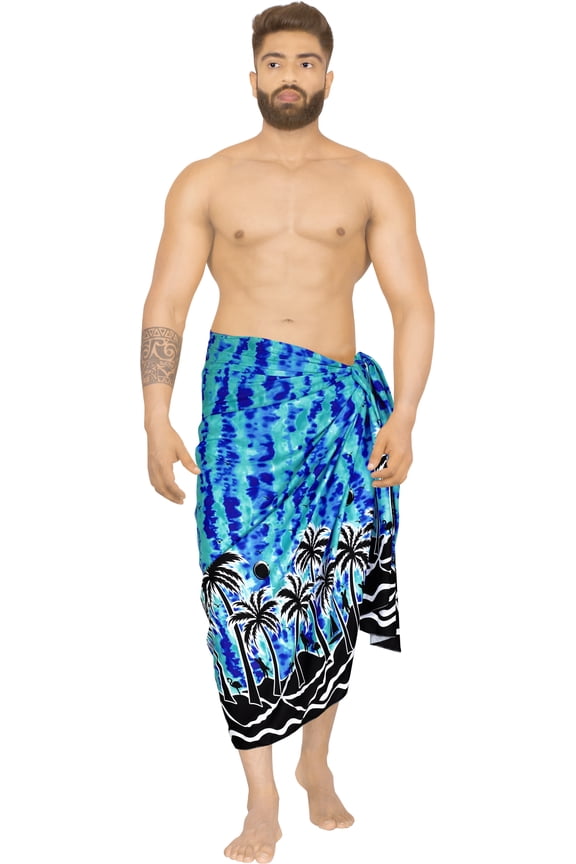 Men's Pareo Swim Trunk Vacation Sarong Beach Wrap One Size Ice, Palm View Summer Vacation Aloha