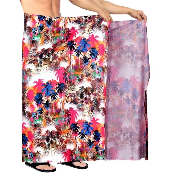 HAPPY BAY Men's Pareo Swim Trunk Vacation Sarong Beach Wrap One Size Multicolor, All Over Palm Summer Vacation Aloha