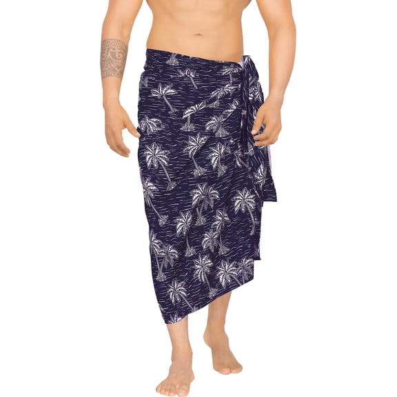 HAPPY BAY Men's Pareo Swim Trunk Vacation Sarong Beach Wrap One Size Navy Blue-AA756 Summer Vacation Aloha