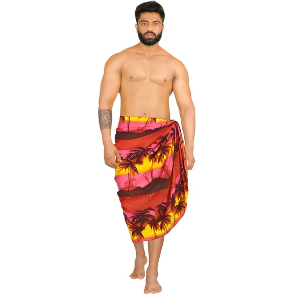 HAPPY BAY Men's Pareo Swim Trunk Vacation Sarong Beach Wrap One Size Red-D381 Summer Vacation Aloha
