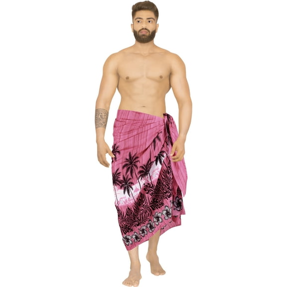 HAPPY BAY Men's Pareo Swim Trunk Vacation Sarong Beach Wrap One Size Taffy, Palm Tree Summer Vacation Party