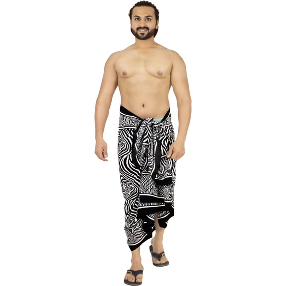 HAPPY BAY Men's Regular Swimwear Sarong Long Pareo Beach Wrap One Size Black, Animal Summer Vacation Aloha